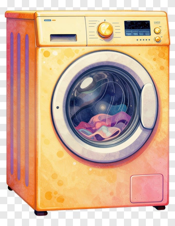 Colorful Washing Machine With Laundry PNG