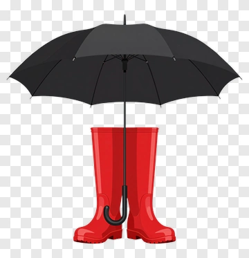 Red Rubber Boots With Black Umbrella PNG