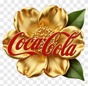 Coca-Cola Logo With Golden Flower PNG