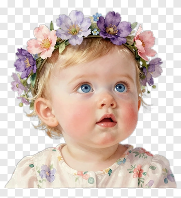 Baby Girl With Flower Crown PNG