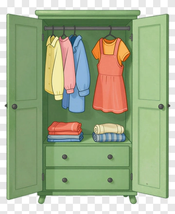 Cartoon Wardrobe With Colorful Clothes PNG