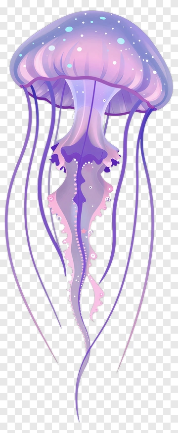 Colorful Jellyfish With Flowing Tentacles PNG