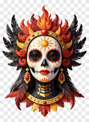 Colorful Sugar Skull With Feathers PNG