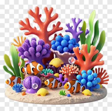 Colorful Coral Reef With Clownfish PNG