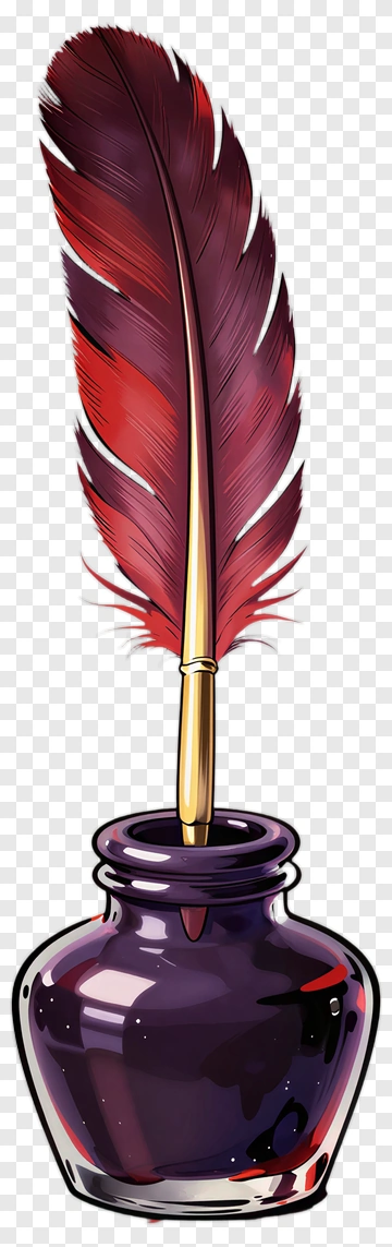 Quill Pen In Ink Bottle PNG