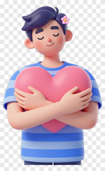 3D Character Holding A Heart PNG