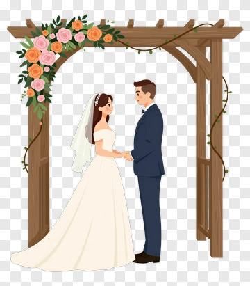 Wedding Couple Under Floral Arch PNG