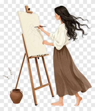 Woman Painting At An Easel PNG