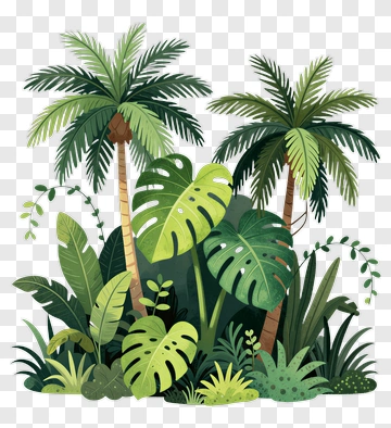 Tropical Plants With Palm Trees PNG