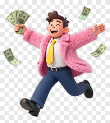 Cartoon Man Celebrating With Money PNG