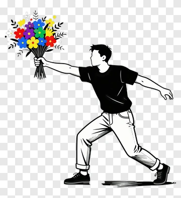 Man Holding A Bouquet Of Flowers PNG