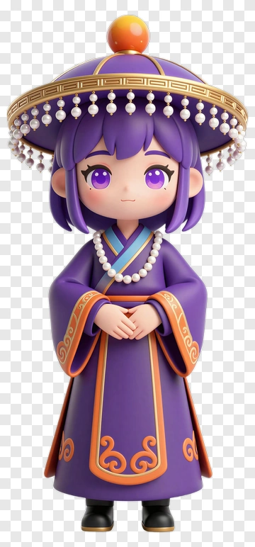 3D Cartoon Character In Traditional Purple Robe PNG