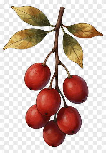 Red Fruit Branch With Leaves PNG