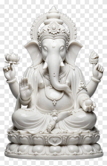 White Ganesh Statue With Lotus And Modak PNG