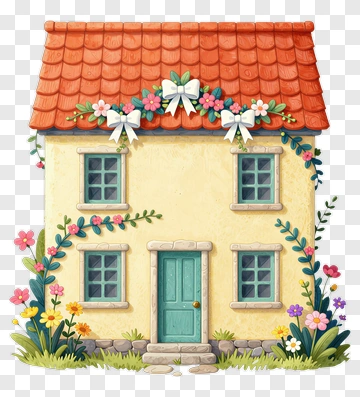 Charming House With Floral Decorations PNG