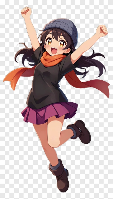 Happy Girl Jumping With A Scarf PNG