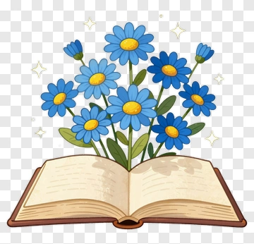 Open Book With Blue Flowers PNG