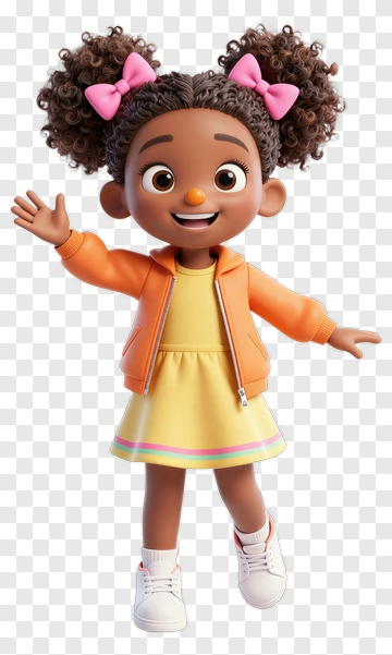 3D Girl Waving In An Orange Jacket PNG