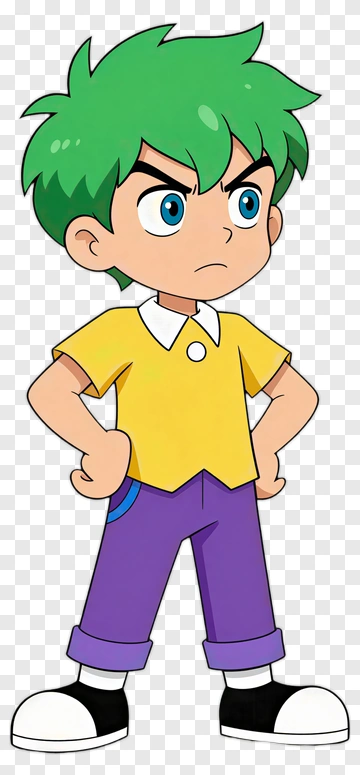 Cartoon Boy With Green Hair PNG