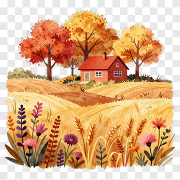 Autumn Landscape With A House And Colorful Trees PNG