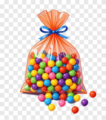 Colorful Candy Bag With Gumballs PNG
