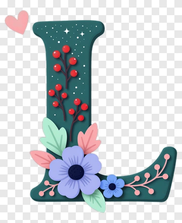 Decorative Letter L With Flowers PNG