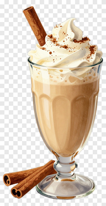 Delicious Milkshake With Whipped Cream And Cinnamon Sticks PNG