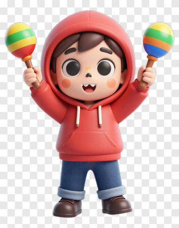 3D Boy Holding Maracas PNG