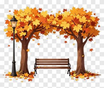 Autumn Park Scene With Trees And Bench PNG
