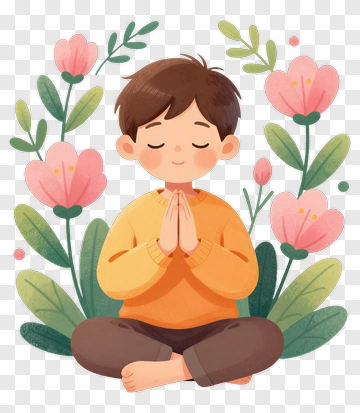 Meditating Boy Surrounded By Flowers PNG