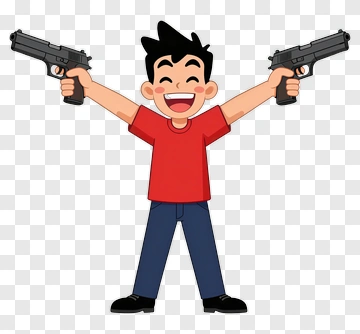 Cartoon Boy Holding Two Guns PNG
