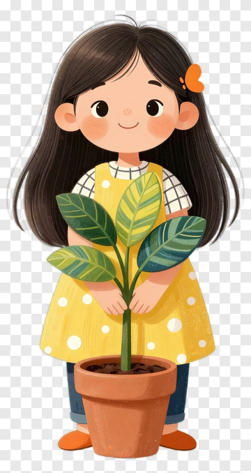 Girl Holding A Potted Plant PNG