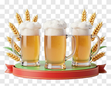 Three Beer Mugs With Wheat Arrangement PNG