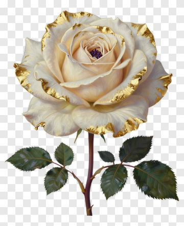 Elegant White Rose With Golden Edges PNG