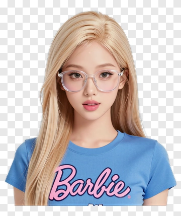Woman Wearing Glasses And Barbie T-Shirt PNG