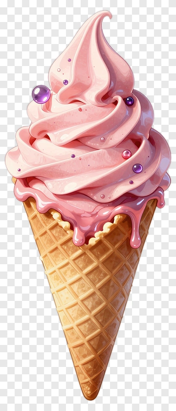 Swirled Pink Ice Cream Cone PNG