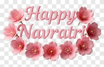 Happy Navratri With Pink Flowers PNG