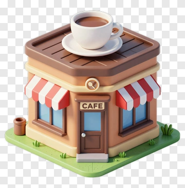 3D Cafe Building With Coffee Cup PNG