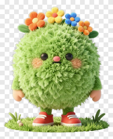 3D Cute Character With Flowers On Head PNG