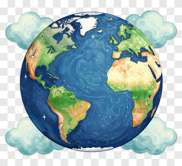 Colorful Earth Globe With Clouds PNG