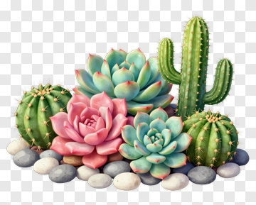 Colorful Succulent Arrangement With Cacti PNG