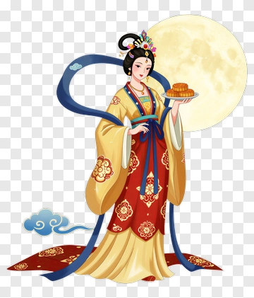 Woman Holding Mooncake Under The Full Moon PNG
