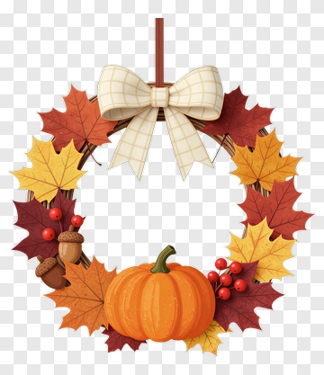 Autumn Wreath With Pumpkin And Fall Leaves PNG