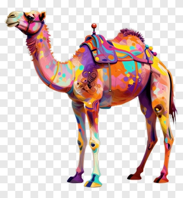 Colorful Camel With Decorative Saddle PNG