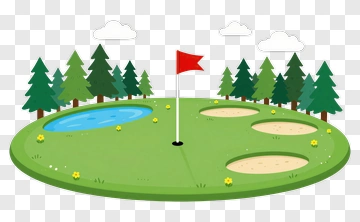Golf Course With Flag And Water Hazard PNG