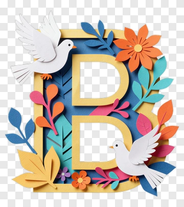 Colorful Paper Cut Letter B With Flowers And Birds PNG