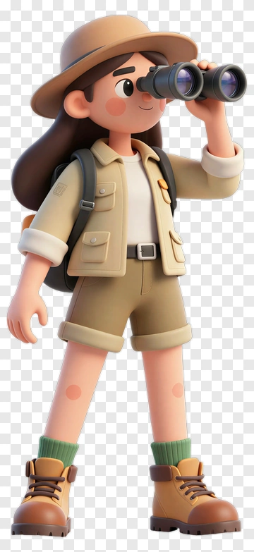 Cartoon Explorer Holding Binoculars PNG