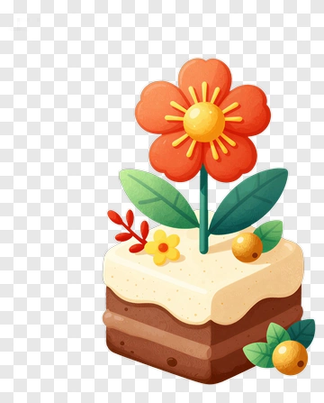 Colorful Cake With Flower Decoration PNG