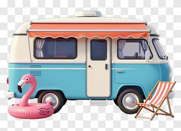 Vintage Camper Van With Pool Float And Chair PNG