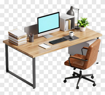 Modern Office Desk With Computer And Chair PNG